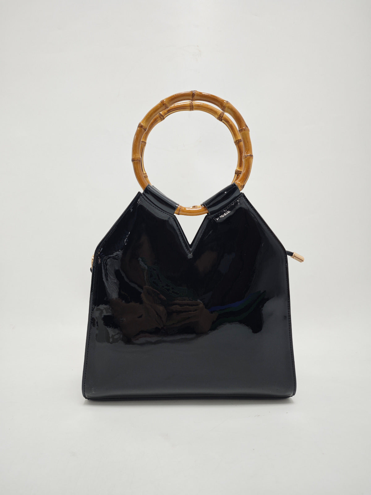 “THE EVENT” Black patent halter neck style with bamboo style handles Limited Edition Exclusive (Available Only Direct from Designer)